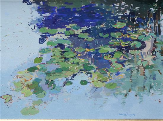 Louis Turpin (b.1947), oil on canvas, Lily Pond, signed, inscribed verso, 26 x 36cm